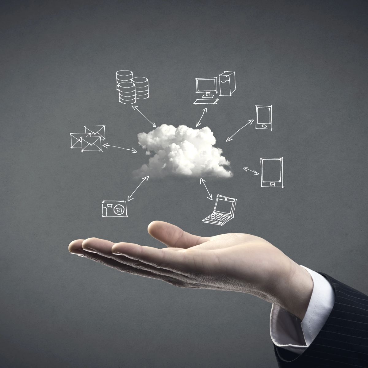 Cloud computing concept above a hand